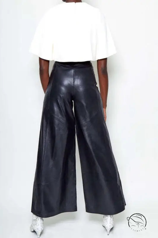 Women’s black faux leather wide-leg pants in Langry fashion