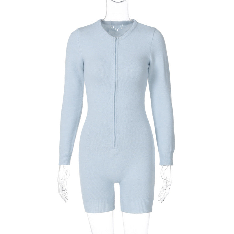 Light blue long sleeve zipper jumpsuit from Women Clothing Winter Long Sleeve Solid Color fashion collection