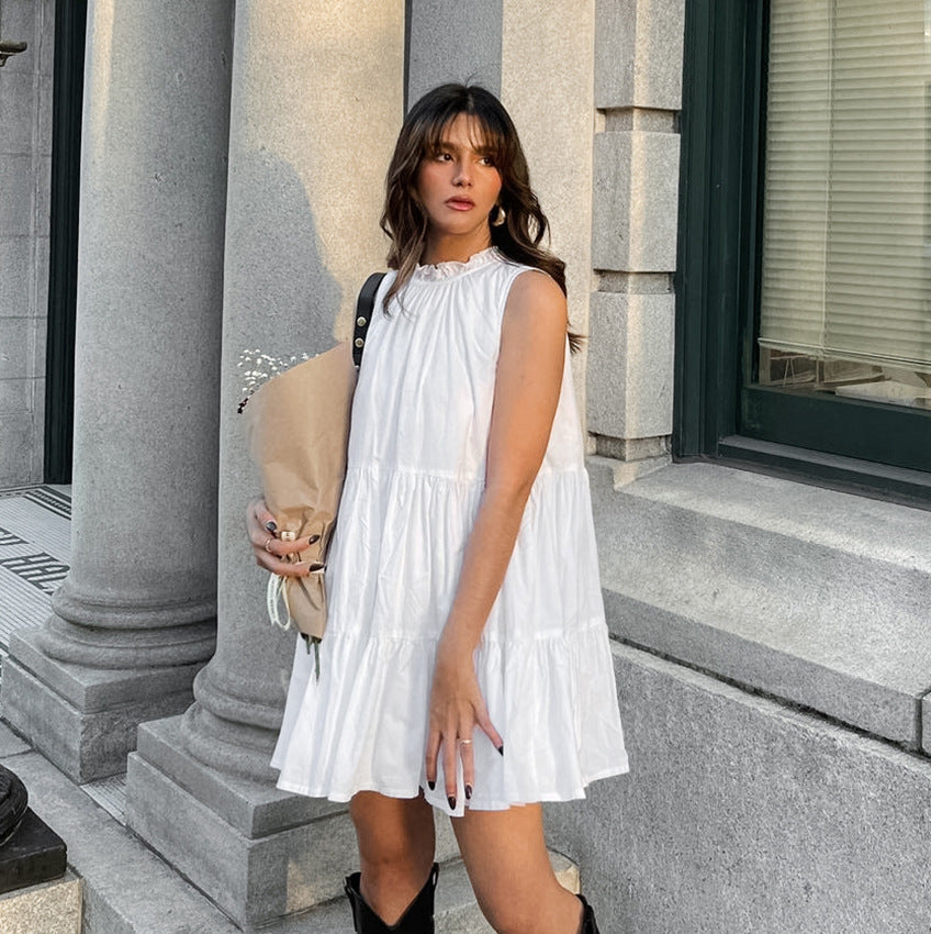 All Match White Elegant Loose Short Dress