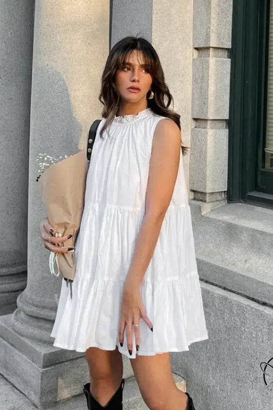 All Match White Elegant Loose Short Dress