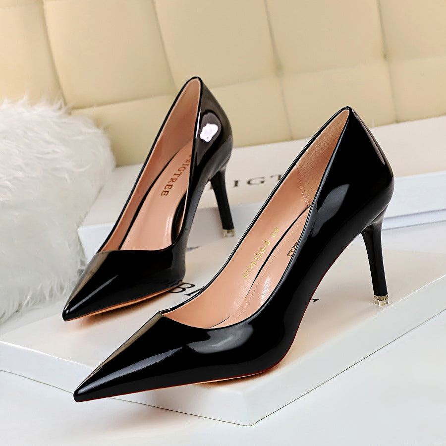 Black patent leather stiletto heels showcasing langry fashion in stylish ملابس design