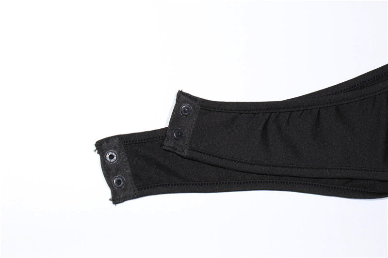 Solid color hollow cutout cropped tight jumpsuit featuring black bodysuit with snap closures