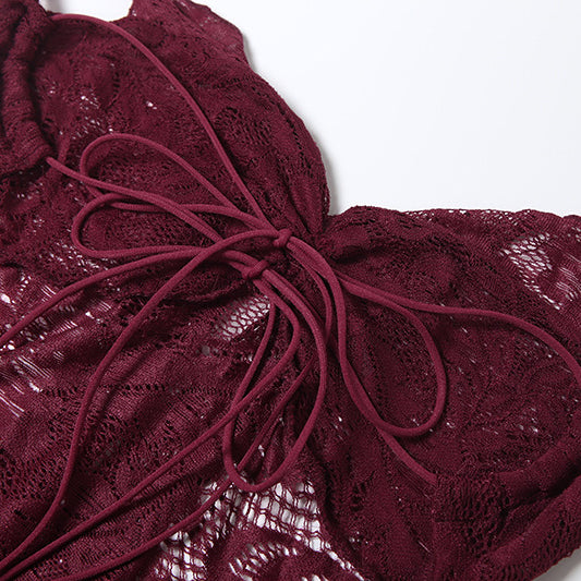 Burgundy lace bra with bow detail in elegant slim fit tube top dress fashion