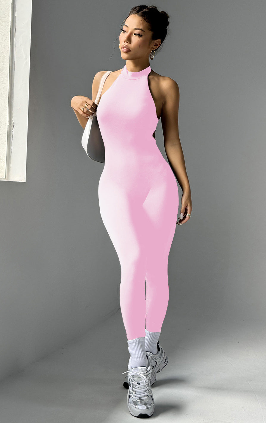 Sleek pink Langry fashion jumpsuit with gradient and side slit