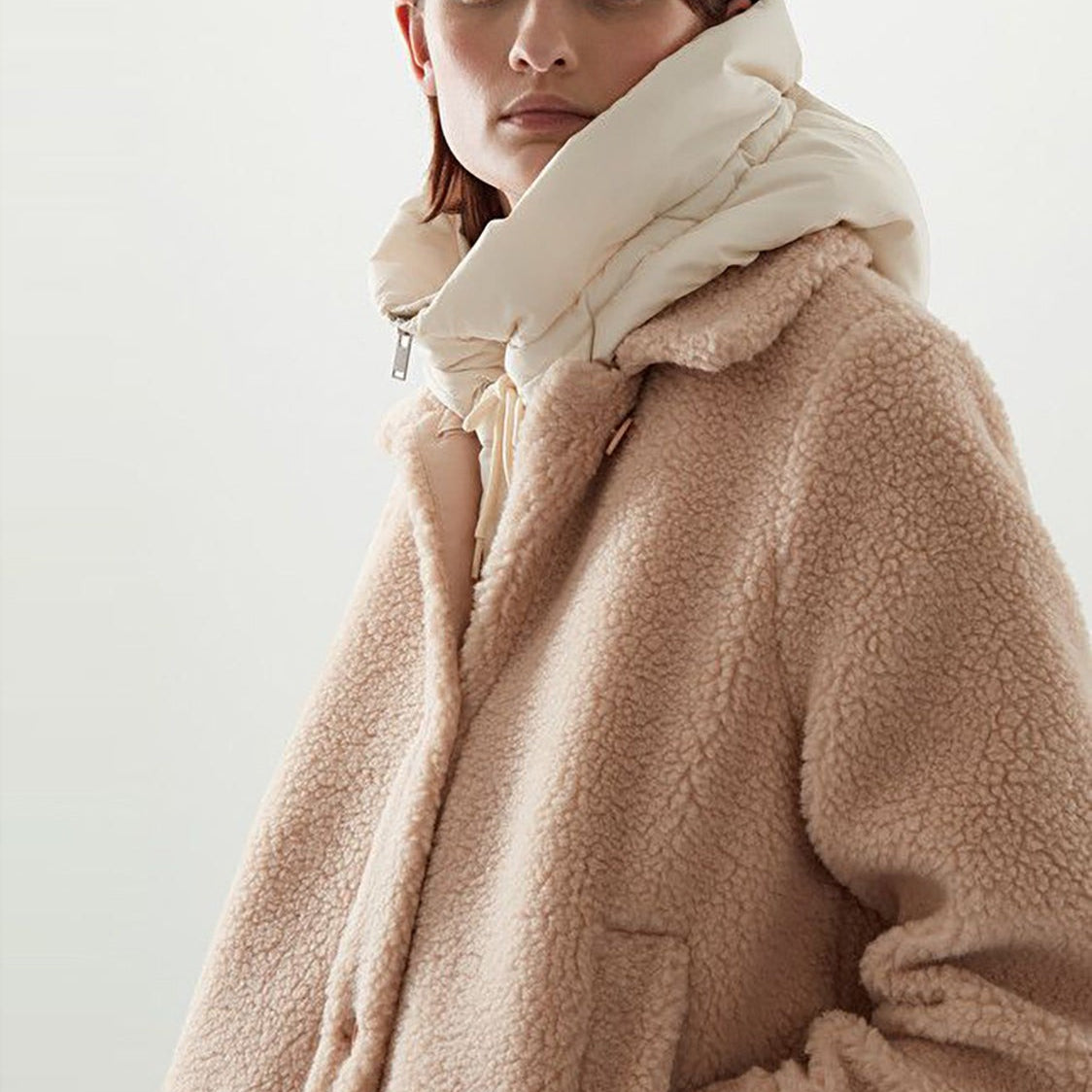 Beige teddy coat with padded hood from Hooded Accessories, ideal for autumn winter style
