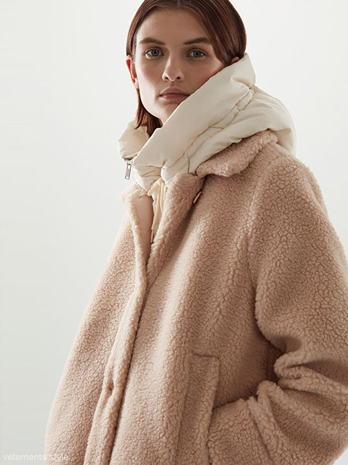 Beige teddy coat with padded hood from Hooded Accessories, ideal for autumn winter style