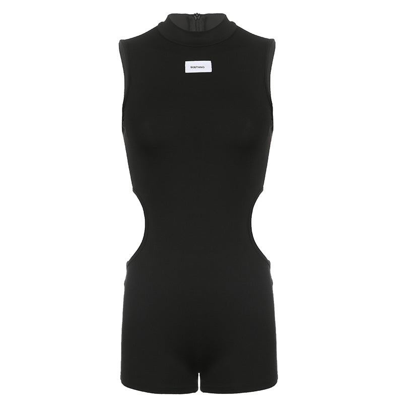 Black sleeveless romper with side cutouts from Cute Skinny Short Jumpsuit, stylish ملابس for fashion enthusiasts