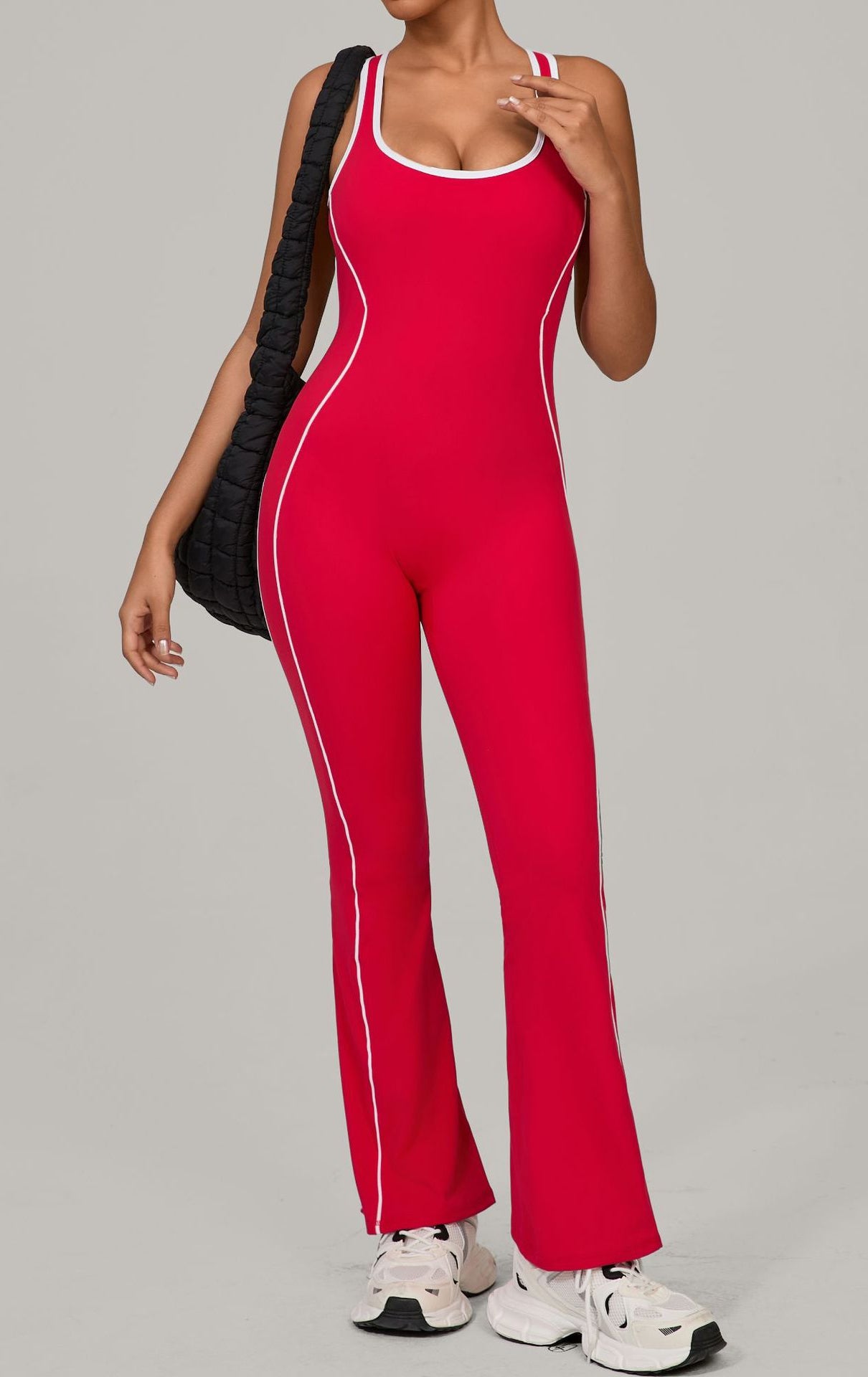 Lululemon Beauty Back Yoga Jumpsuit in red and white with piping