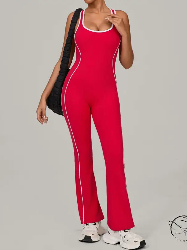 Lululemon Beauty Back Yoga Jumpsuit in red and white with contrast piping