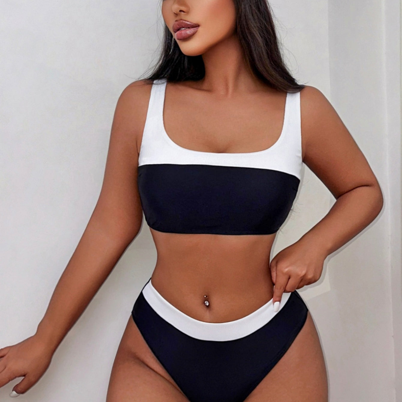 Black White Color Matching Swimsuit Bikini