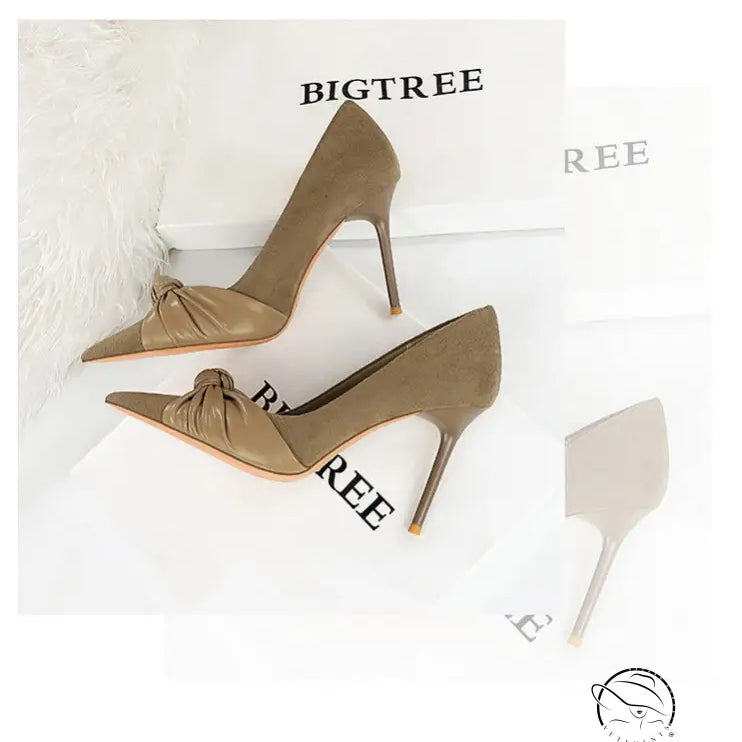 Beige satin Langry fashion stiletto heels with bow detail