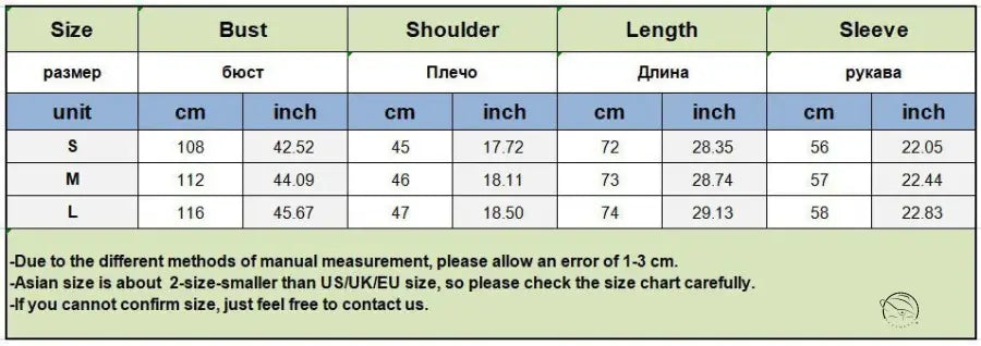 Green and white faux fur coat size chart in cm and inches