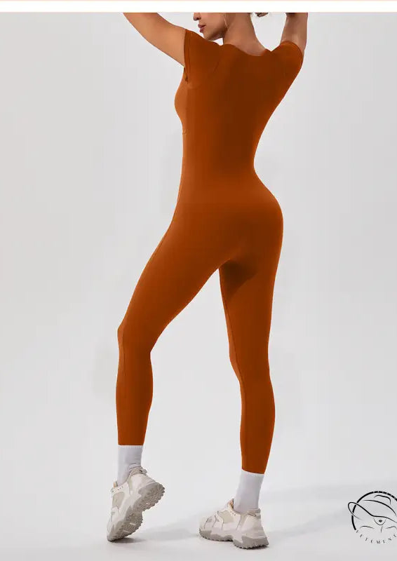 Langry rust-orange yoga fitness one-piece bodysuit in fashion ملابس