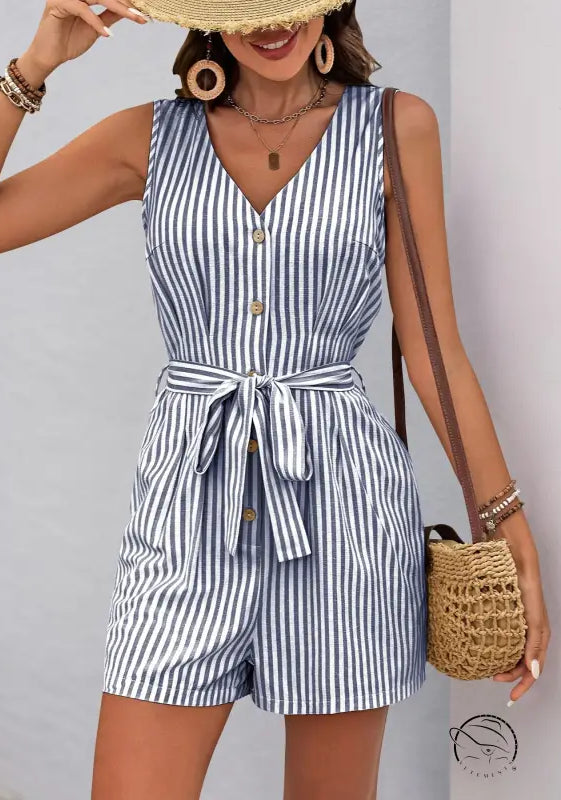 Beautiful summer jumpsuit: sleeveless striped romper with V-neck