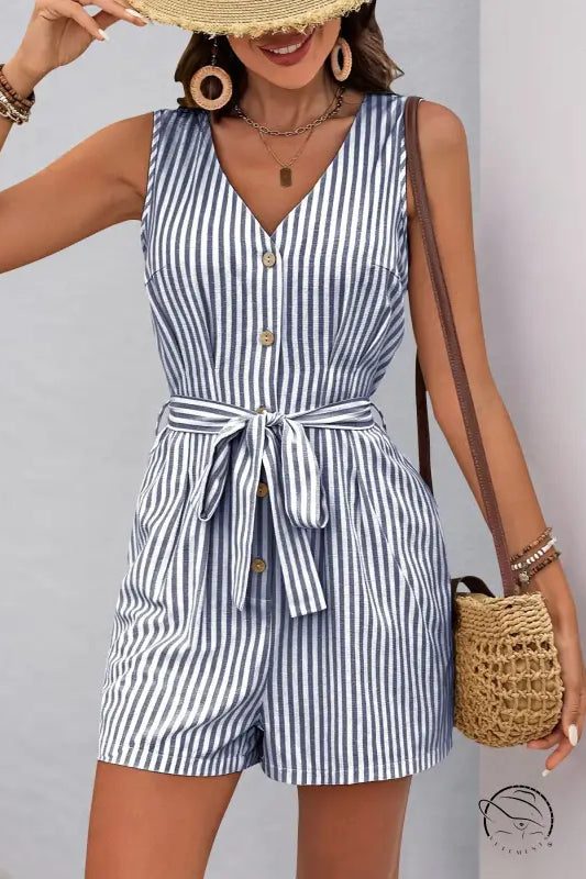 Beautiful summer jumpsuit: sleeveless striped romper with V-neck