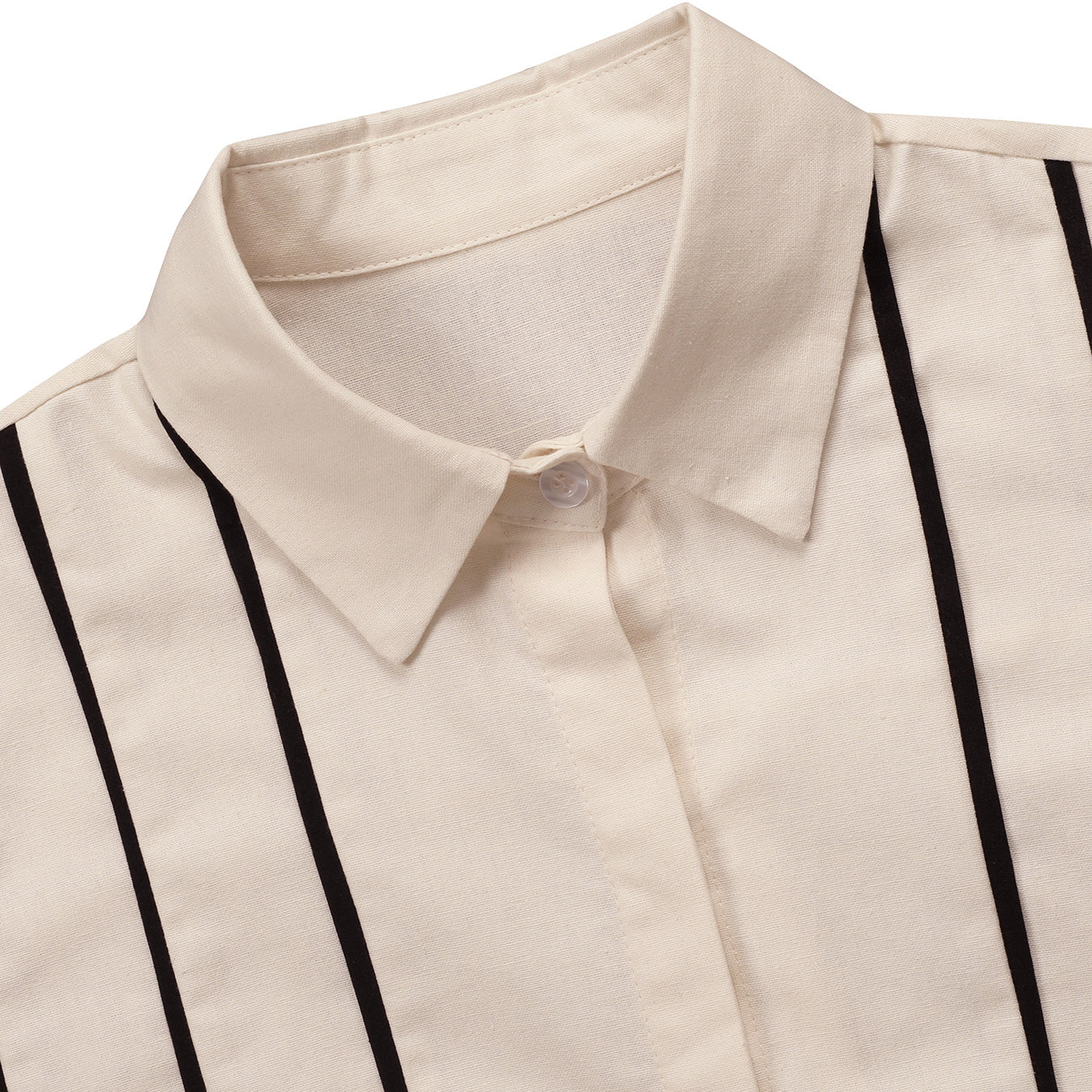 Elegant white striped linen shirt with black stripes from Langry fashion collection