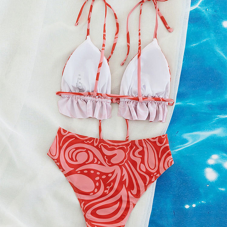 Bikini Swimsuit Printed Lace Up Spring Beach Women