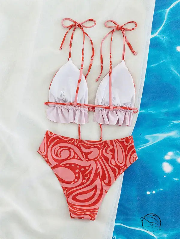 Bikini Swimsuit Printed Lace Up Spring Beach Women