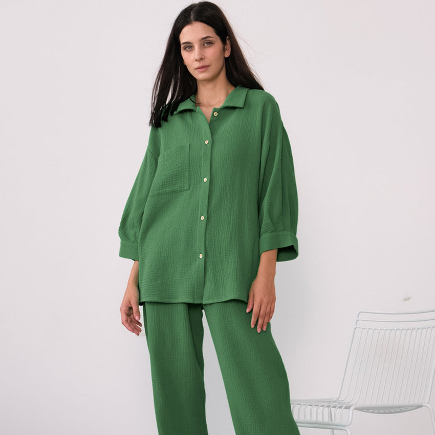 Green cotton pajama set from Comfortable Skin Friendly Winter Pajamas showcasing fashionable ملابس for cozy comfort