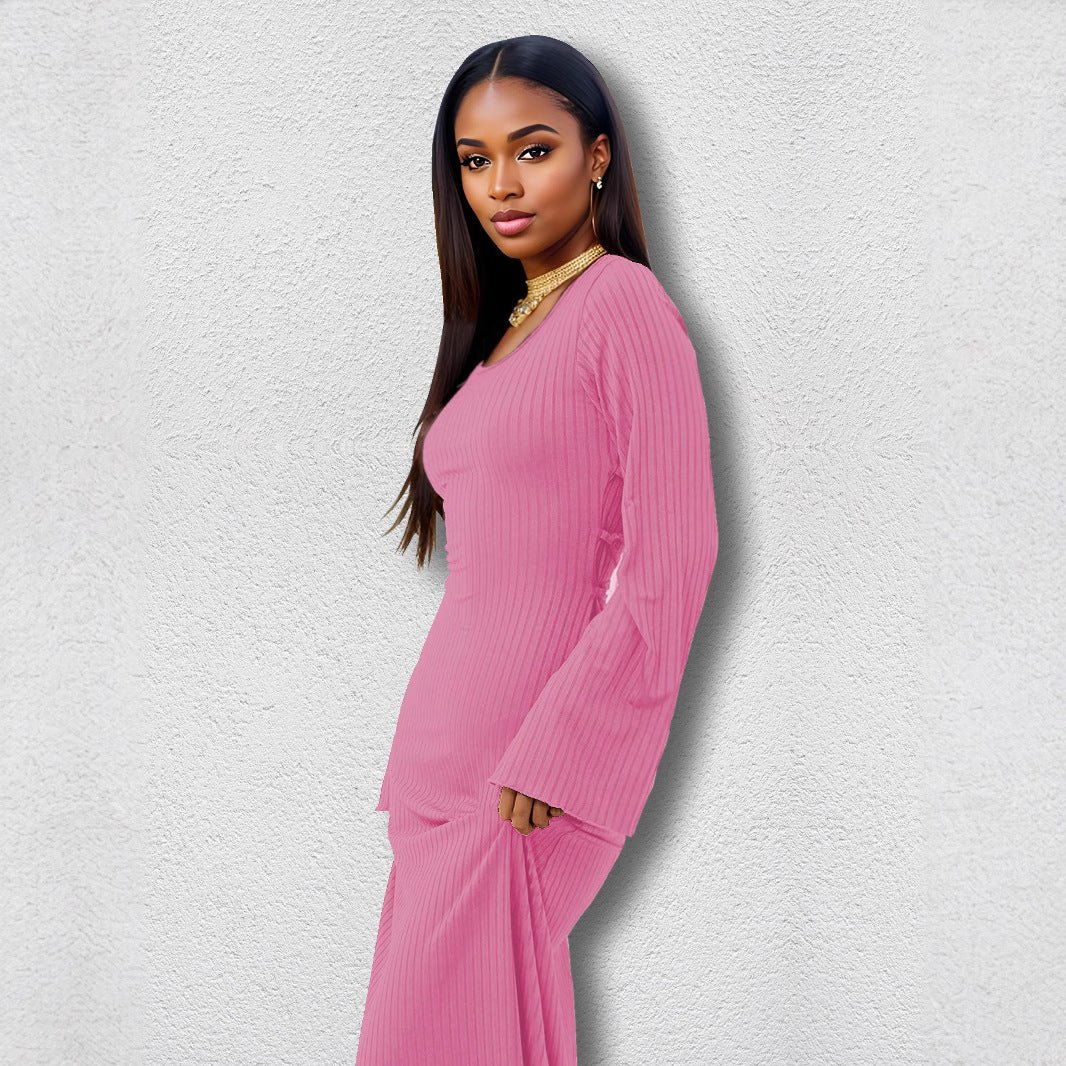 Pink ribbed knit set from Elegant Bandage Big Pit Strip Dress, fashionable ملابس for women