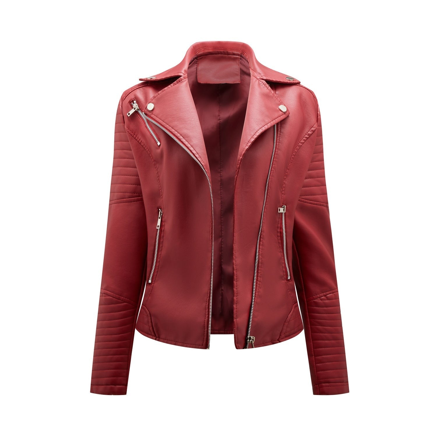 Maroon faux leather biker jacket from FALL LEATHER COAT collection, ideal for fall and autumn wear