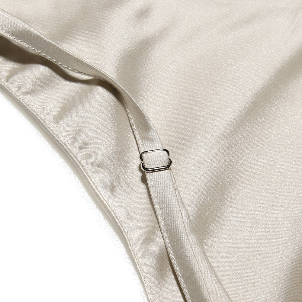 Red shoulder evening dress with satin strap and metal adjuster, free shipping available