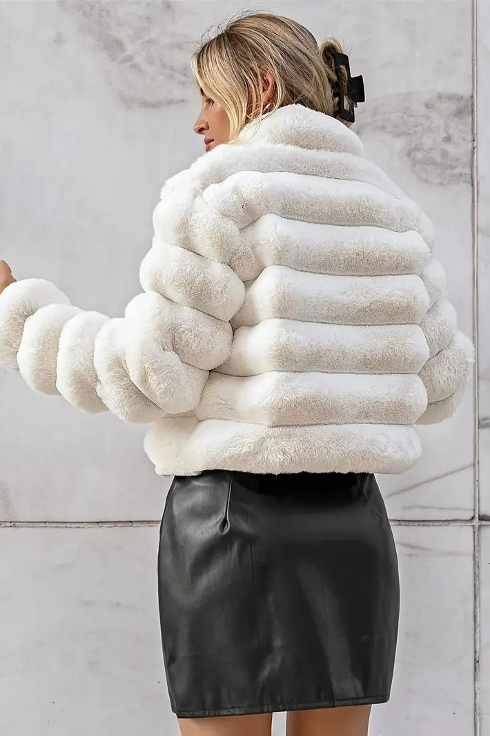 White faux fur jacket from Autumn Winter Faux collection, stylish winter faux fur coat