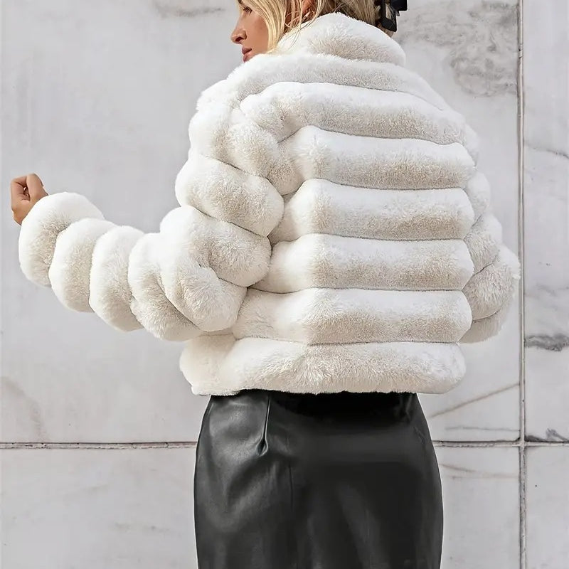 White faux fur jacket from Autumn Winter Faux collection, stylish winter faux fur coat