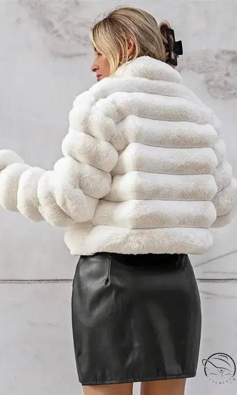 White faux fur jacket for autumn winter faux coat