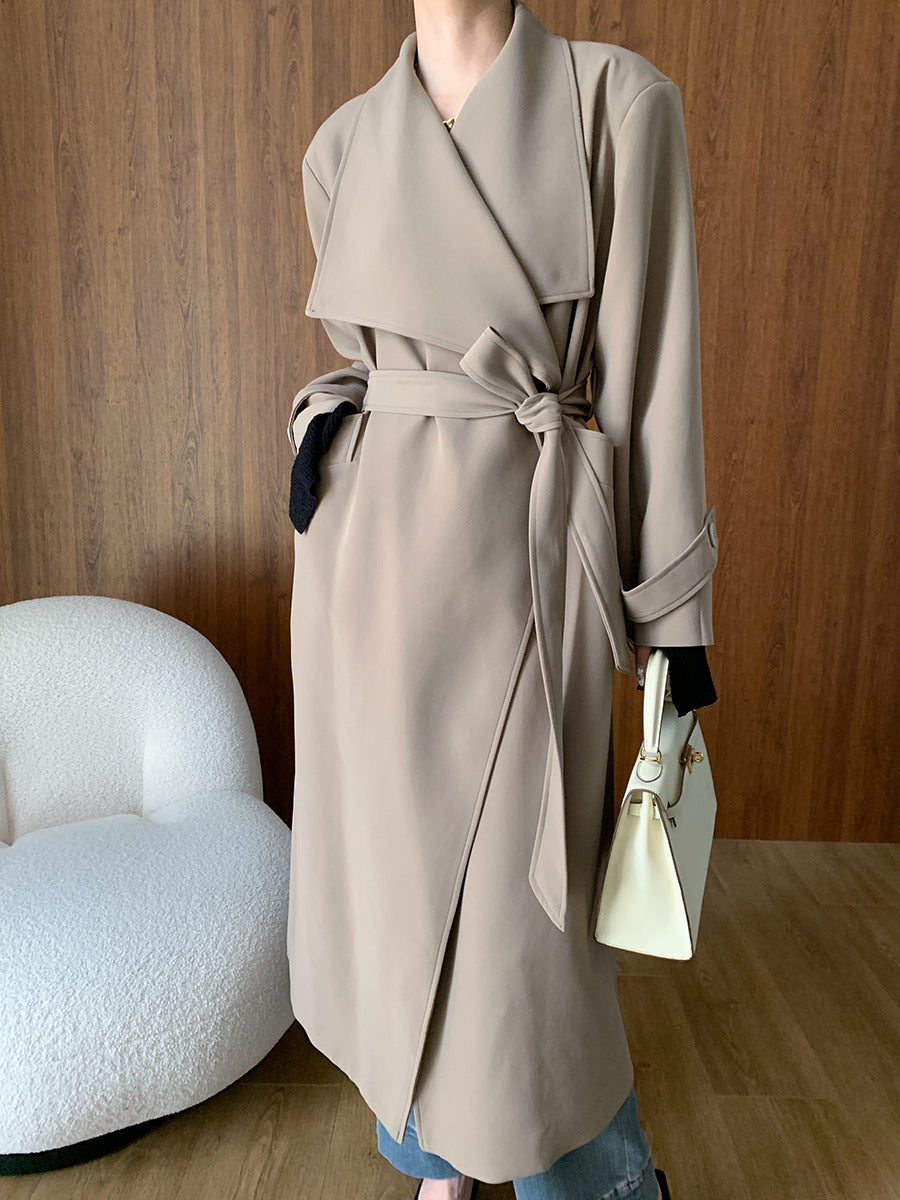 Beige belted trench coat from Cozy Long High End Coat collection, perfect for fashion and ملابس