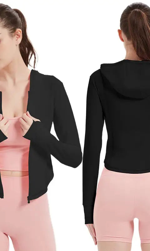 Sports Jacket Women High Elastic Hooded Quick Drying Top Violently Sweat Running Training Yoga Clothes Coat