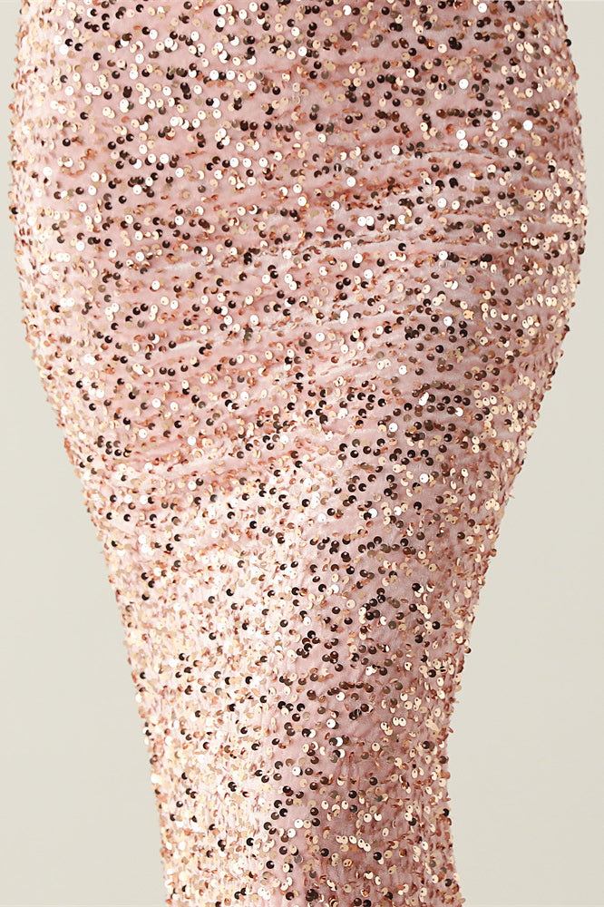 Elegant rose gold sequin pencil skirt in Langry fashion ملابس