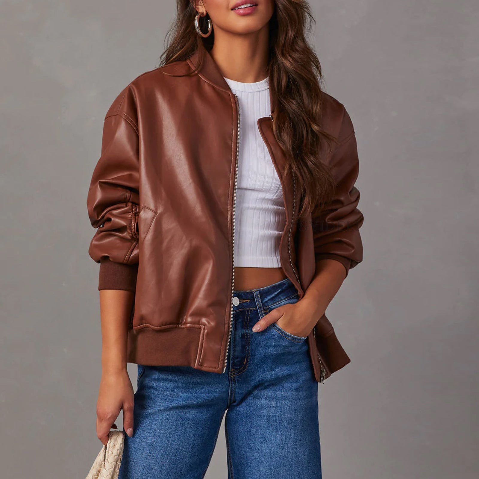 Faux Leather Varsity Jacket