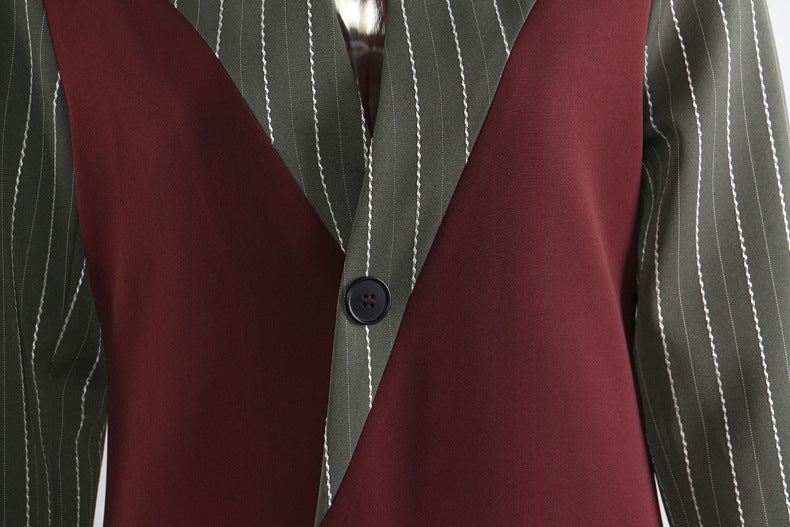 Cozy Red Striped Long Trench Coat