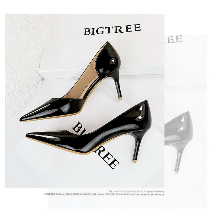 Shiny Patent Leather Side Hollow out High Heels