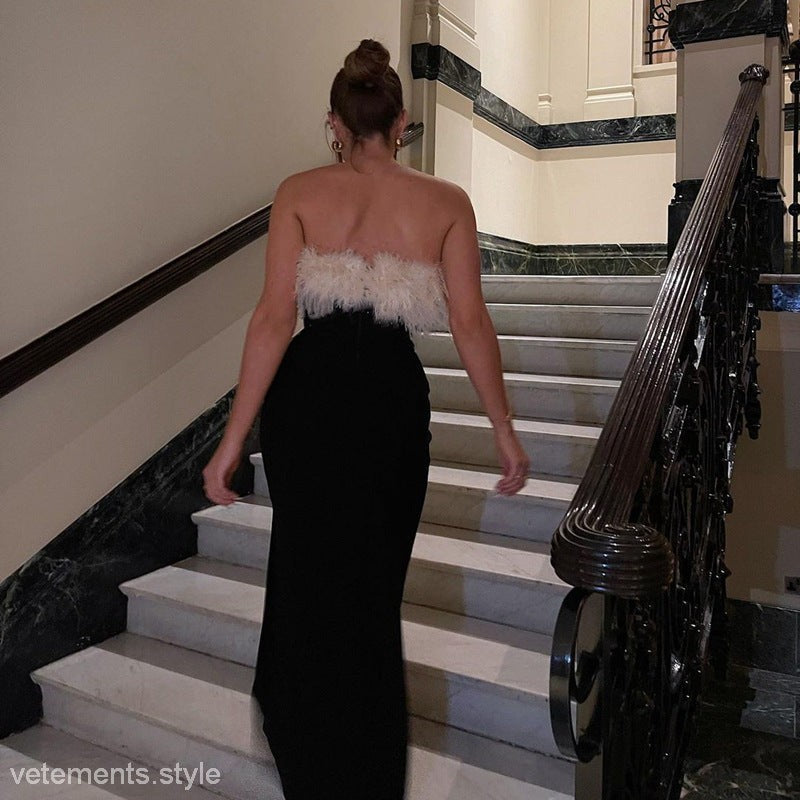 SEXY FURRY TUBE TOP SLIT DRESS-VETEMENTS