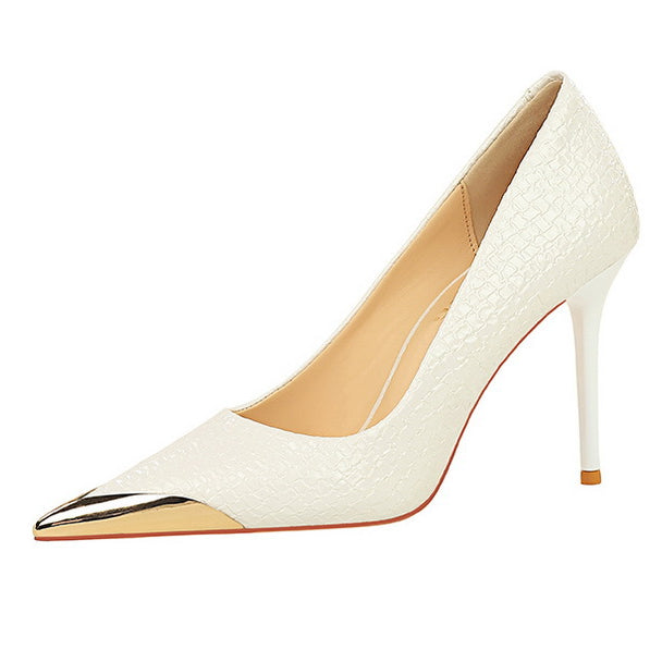 Elegant white high heel shoe from Langry, perfect for fashionable outfits and ملابس