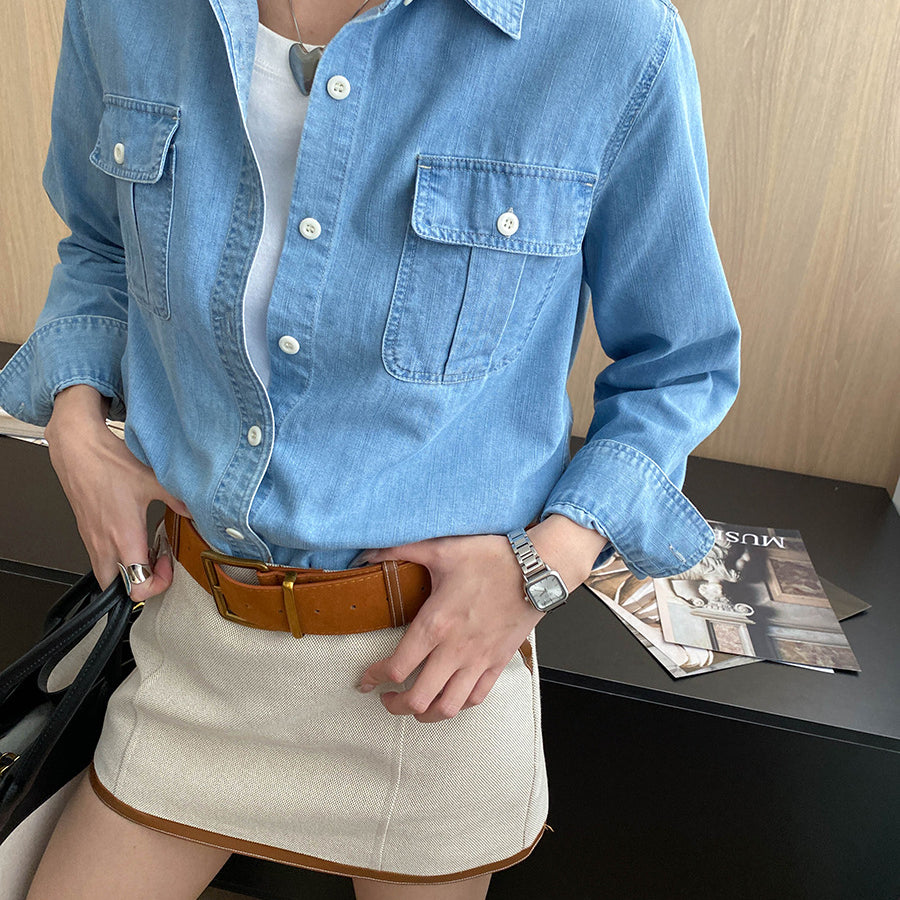Relaxed Pocket Design Casual Denim Shirt