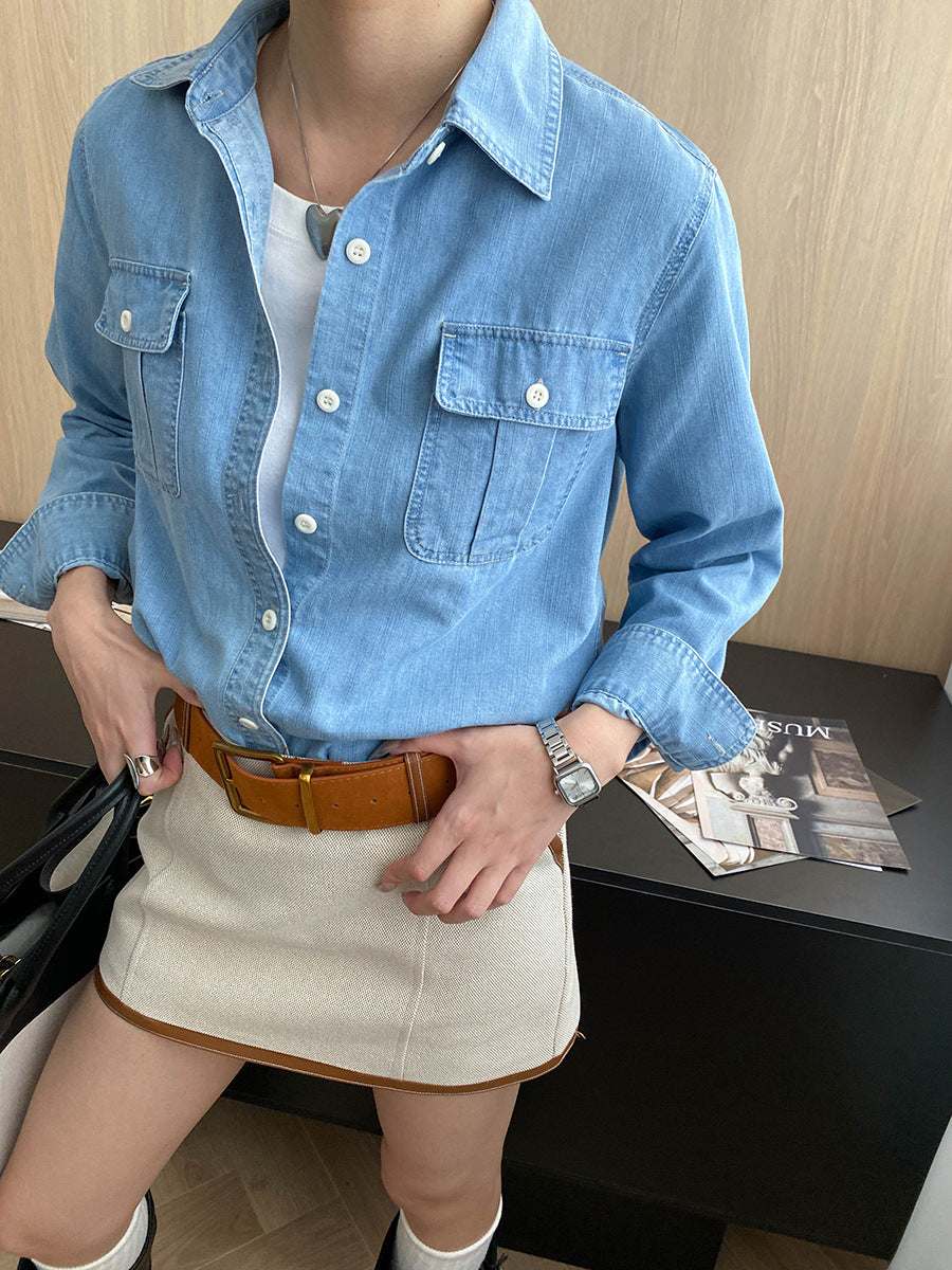 Relaxed Pocket Design Casual Denim Shirt