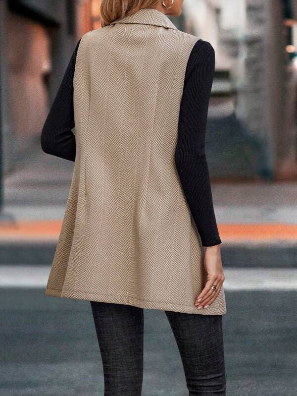 Tan herringbone vest from Elegant Ladies Vest Sleeveless Jacket, showcasing modern fashion ملابس
