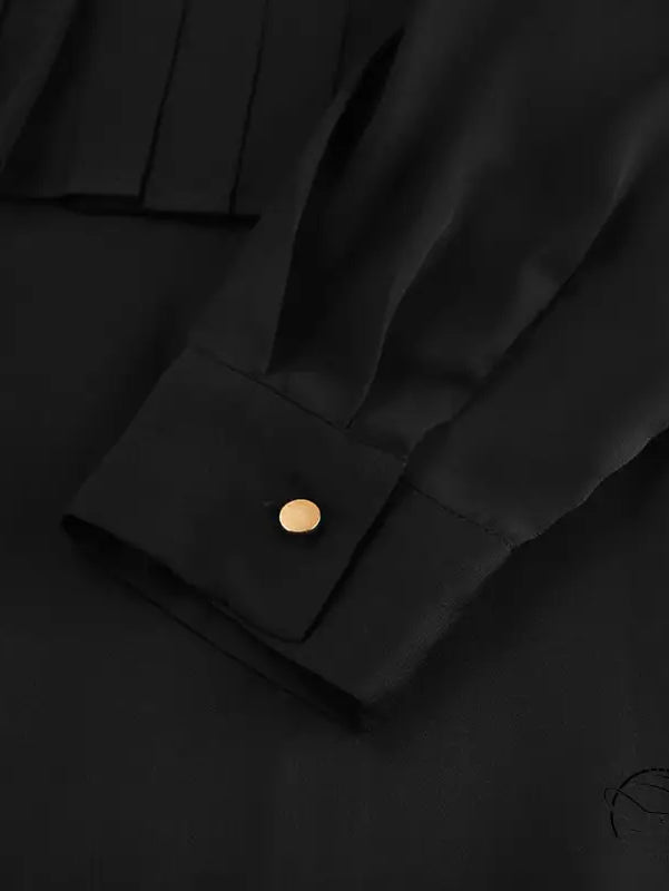French elegant chiffon black long-sleeved shirt with gold cuff buttons