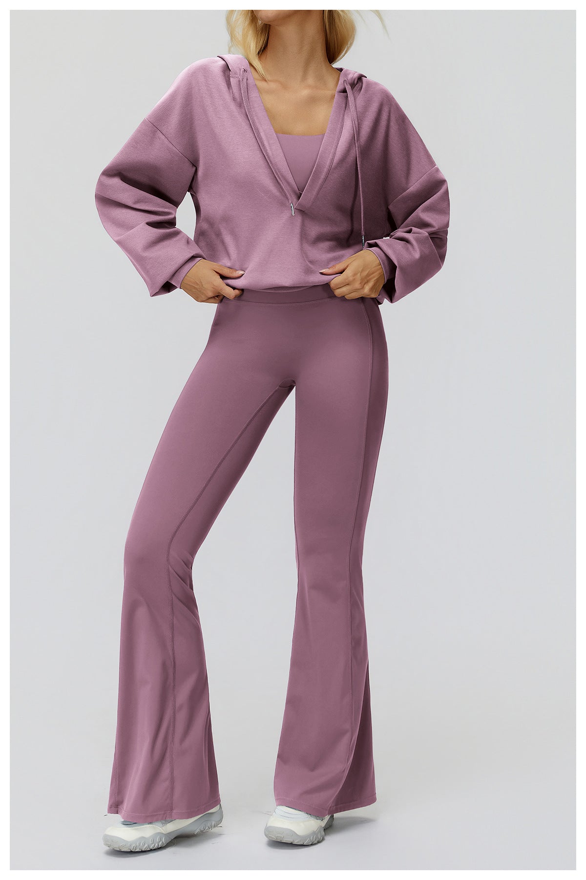 Langry fashion lavender flared pants with hooded sweatshirt set