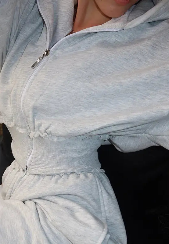 Langry fashion light gray heathered sweatshirt with zipper and elastic waistband