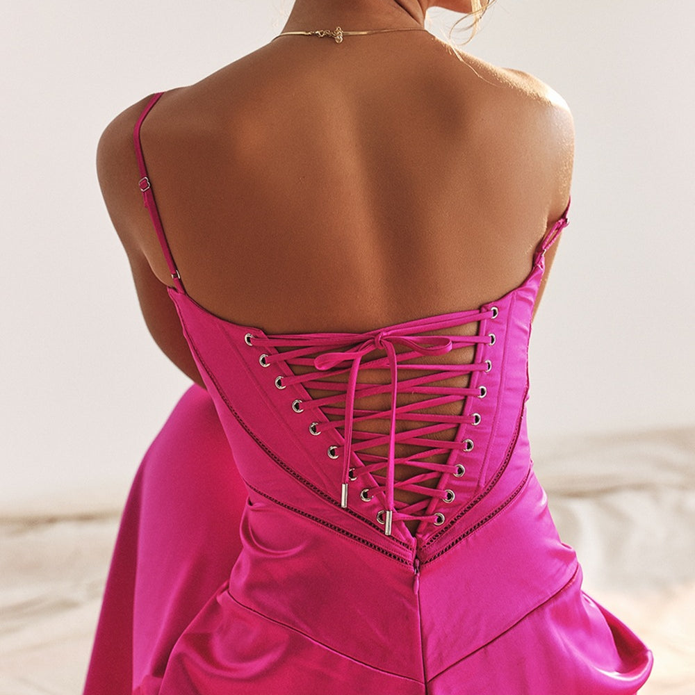 Hot pink corset-style Beautiful Backless Evening Dress for elegant fashion choices