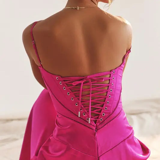 Stunning hot pink langry fashion corset-style backless evening dress