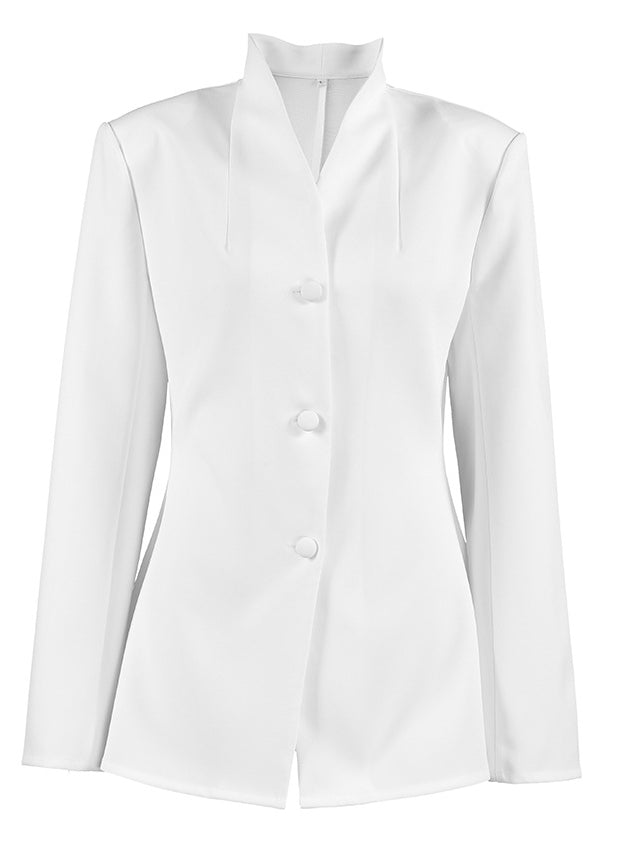 Langry fashion white satin blazer with high collar and buttons