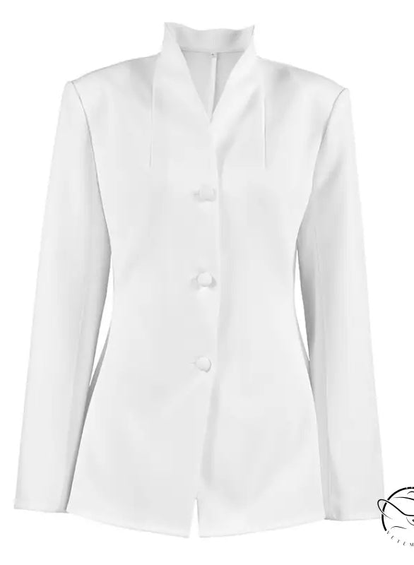 Langry fashion white satin blazer with high collar and buttons