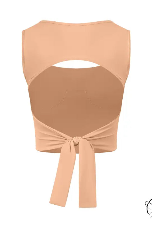 Peach adjustable shockproof outdoor running bra with back tie and cutout