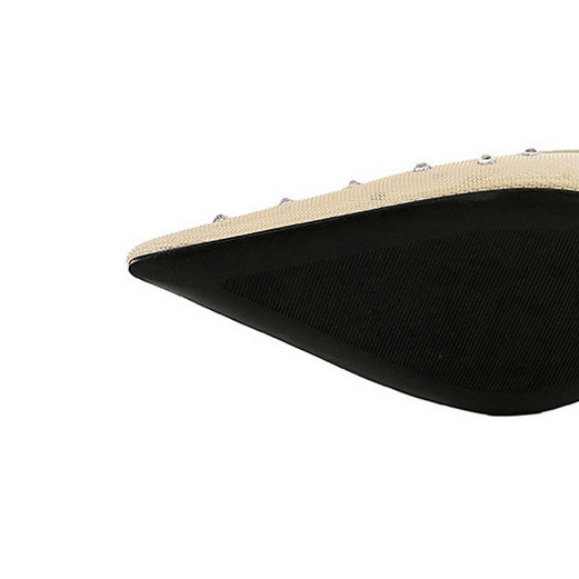 Langry fashion cream-colored studded leather ankle strap in French Mesh Lace Half Slippers