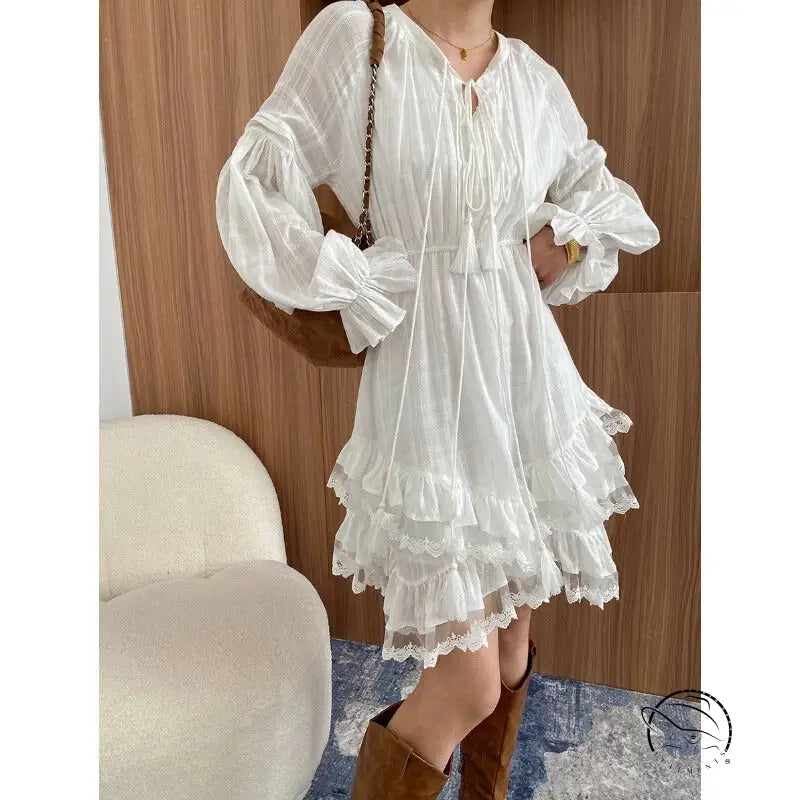 Stunning white ruffled layered mini dress in Langry fashion